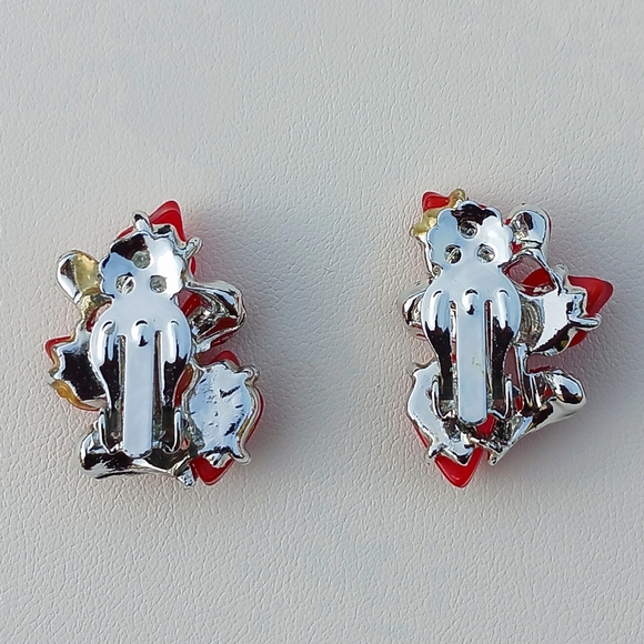 Vintage Red Moonglow Lucite Plastic Earring Bracelet Set Silvertone Clip-on - Picture 9 of 11